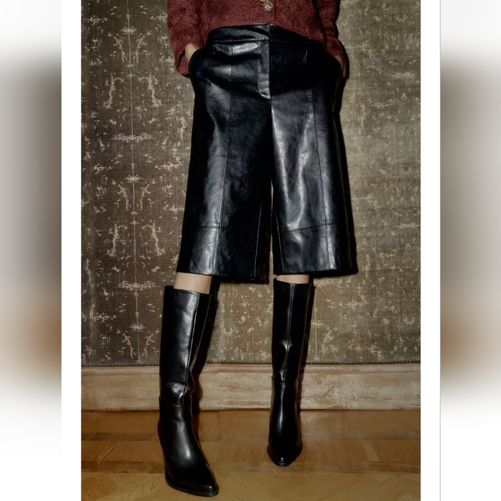 FAUX LEATHER LONG SHORTS
